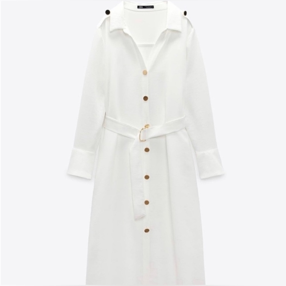 New Zara Oyster Gold Button Midi Dress